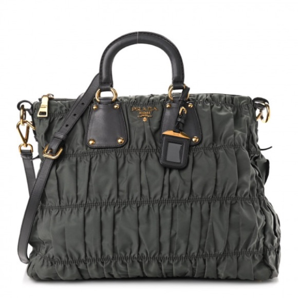 PradaTessuto Nylon Gaufre Tote Fumo